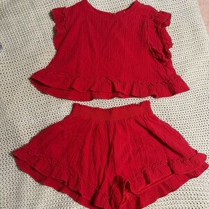 Boutique Red Ruffled Women's crop Set
